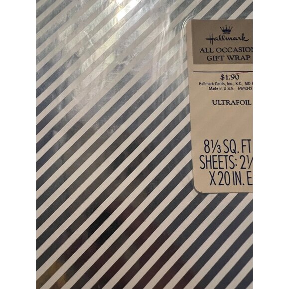 Vintage Hallmark All Occasions Sealed Gift Wrap Ultra Foil Silver & White Stripe - Picture 2 of 3